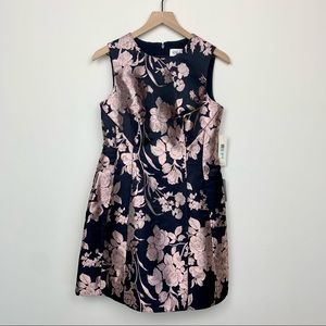NEW! Eliza J Metallic Floral Navy Pink Fit and Flare Dress, 8P